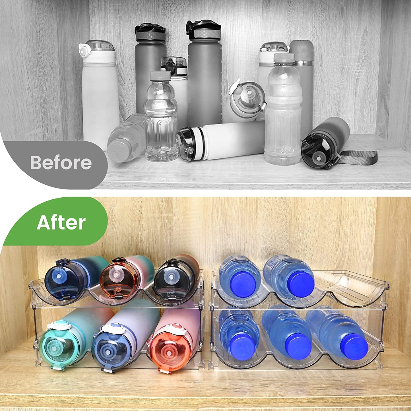 Water Bottle Organizer for Cabinet, Water Bottle Storage Organizer
