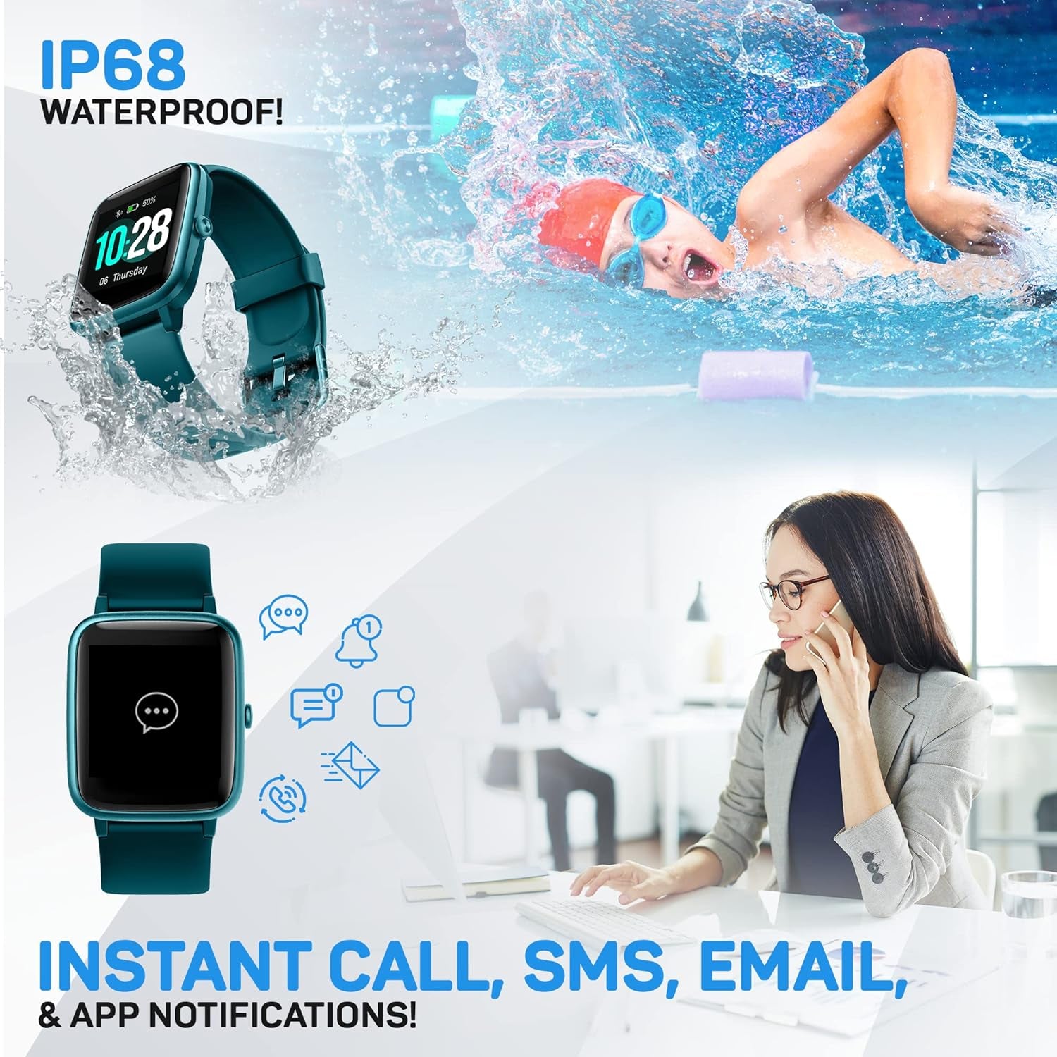 Move Veryfitpro Smart Watch HR Heart Rate Sleep Monitor IP68 Waterproof Activity Fitness Tracker