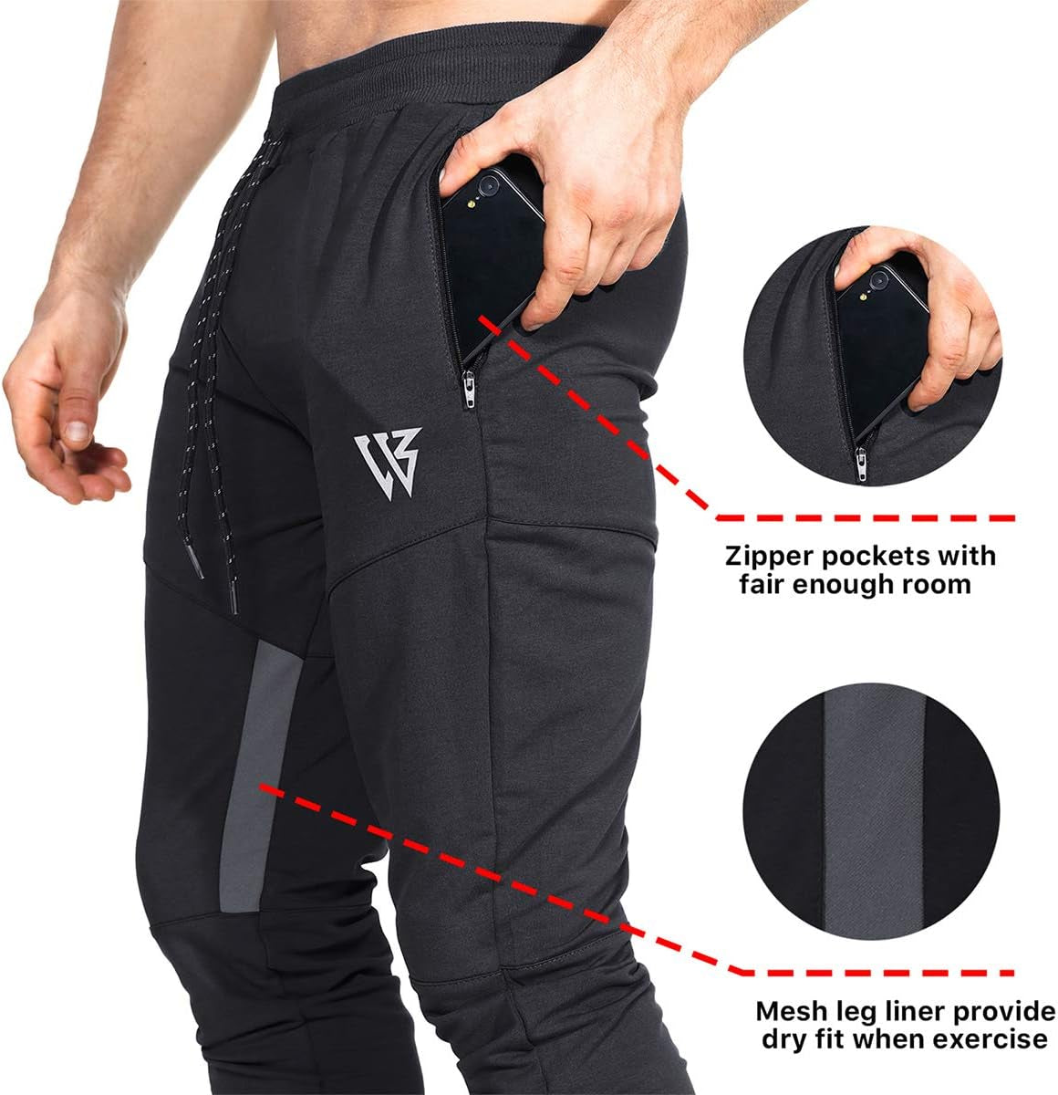 Men's Vertex Slim Fit Gym Trousers - Athletic Jogging Bottoms for Running and Sports