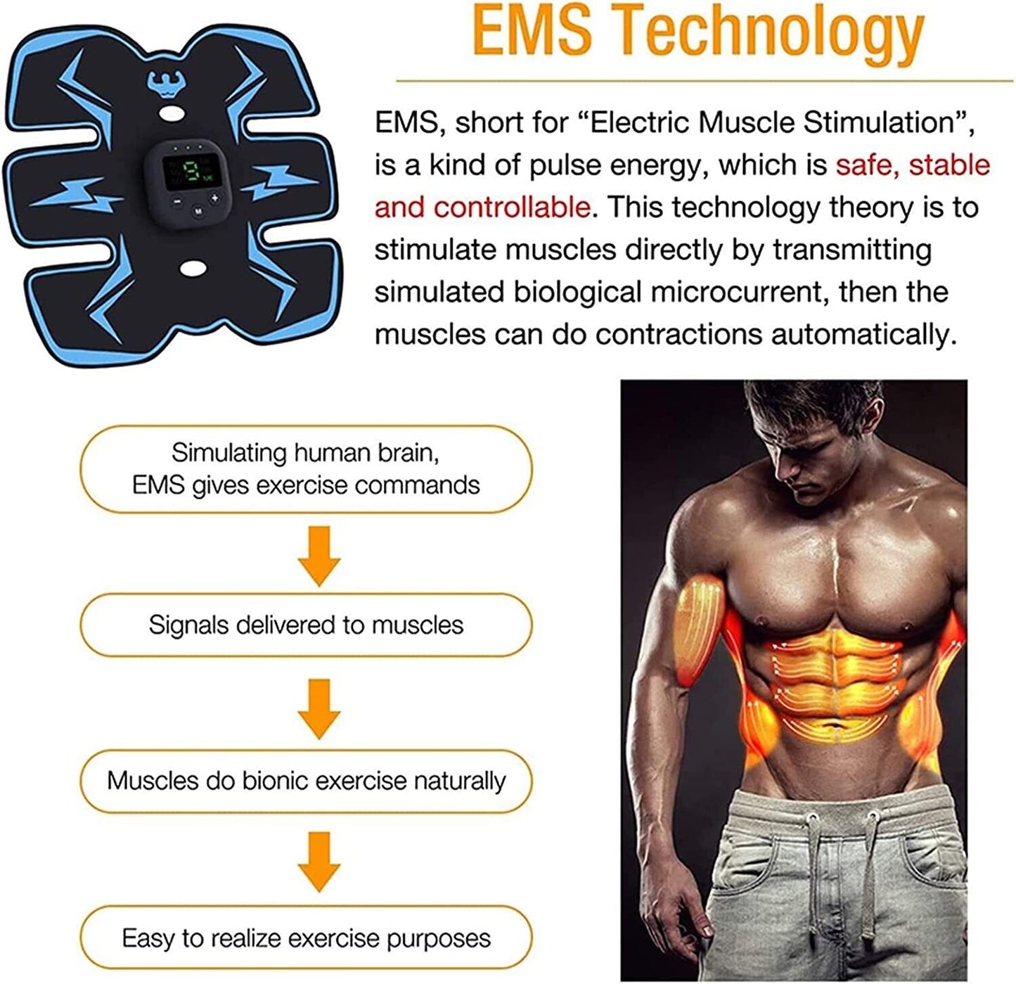 Rechargeable EMS Abdominal Muscle Stimulator ABS Trainer Toner